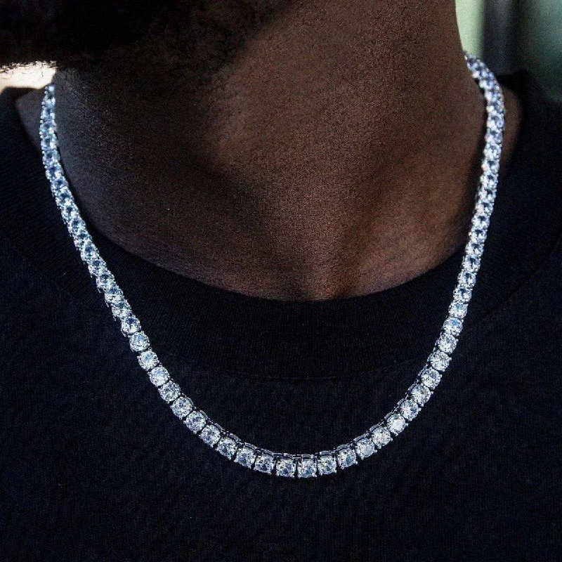 Exclusive Men's Necklaces & Pendants for the Modern Gentleman-Diamond Tennis Necklace in White Gold- 5mm Exclusive Men's Necklaces & Pendants for the Modern Gentleman-Diamond Tennis Necklace in White Gold- 5mm