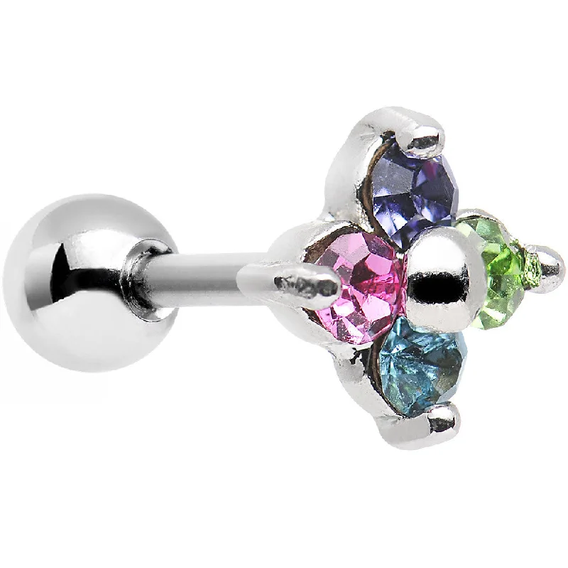 Women's Earrings – Elegant Designs for Every Personality--16 Gauge 1/4 Quad Multicolor Gem Cartilage Tragus Barbell Earring