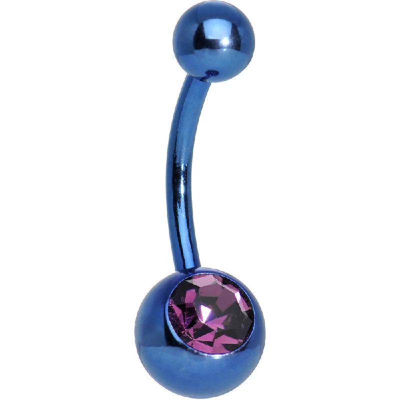 Designer Belly Rings with Creative Features -Purple Gem Blue Anodized Titanium Belly Ring Designer Belly Rings with Creative Features -Purple Gem Blue Anodized Titanium Belly Ring