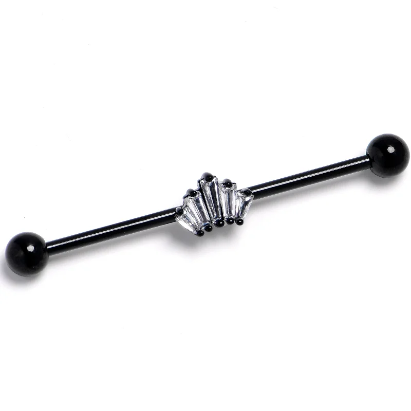 Women's Earrings – Elegant Designs for Every Personality--14 Gauge Clear CZ Gem Black Regal Rectangles Industrial Barbell 38mm