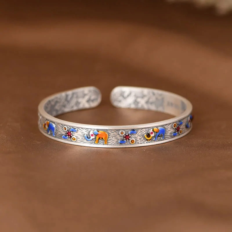 Classy Bangles for Women-Buddha Stones 999 Sterling Silver Elephant Strength Wisdom Bracelet Cuff Bangle Classy Bangles for Women-Buddha Stones 999 Sterling Silver Elephant Strength Wisdom Bracelet Cuff Bangle