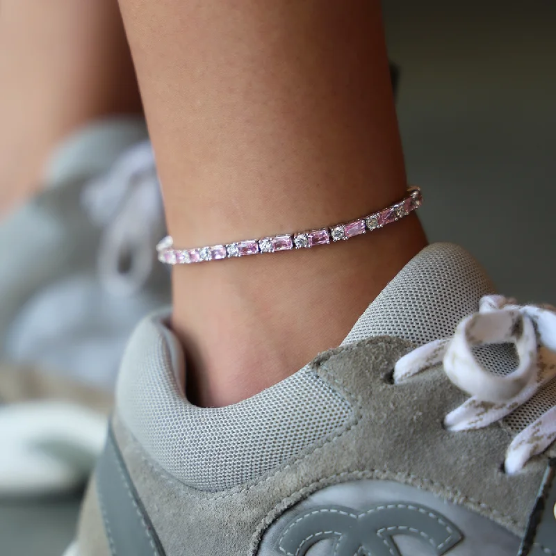 Sparkling Anklets with Unique Detailing-Pink Diamond Baguette Tennis Anklet