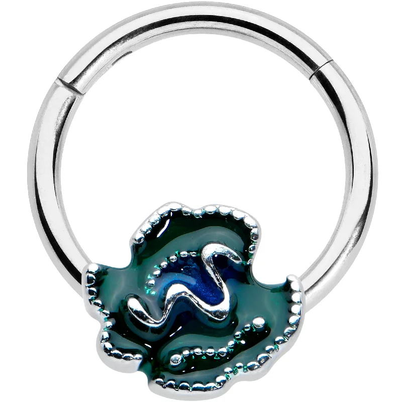 Nose Rings for Edgy Look -16 Gauge 3/8 Spring Flower Green Blue Hinged Segment Ring