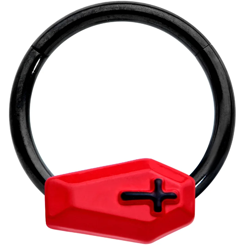 Nose Rings for Glamorous and Bold Looks -16 Gauge 3/8 Black Red Coffin Halloween Segment Ring Nose Rings for Glamorous and Bold Looks -16 Gauge 3/8 Black Red Coffin Halloween Segment Ring