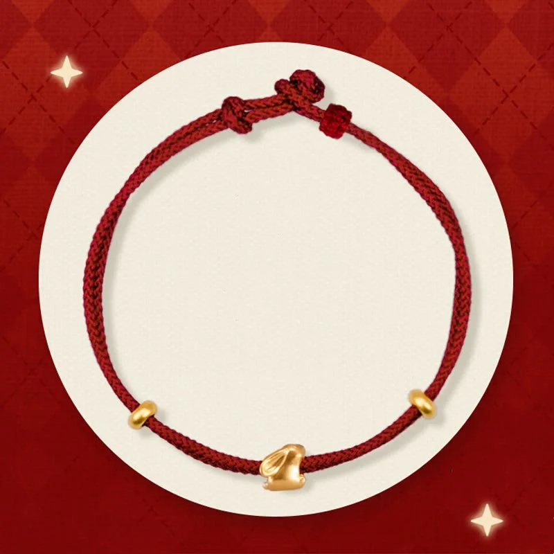 Men's Wrist Bracelets with Stone Accents-Buddha Stones 999 Gold Small Lucky Rabbit Osmanthus Design Handmade Luck Braided Rope Bracelet Men's Wrist Bracelets with Stone Accents-Buddha Stones 999 Gold Small Lucky Rabbit Osmanthus Design Handmade Luck Braided Rope Bracelet