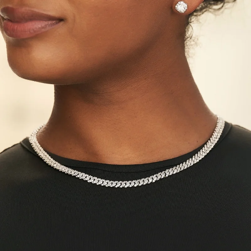 Shop Classic Women's Necklaces & Pendants with a Modern Twist-Micro Diamond Prong Cuban Necklace in White Gold - 6mm Shop Classic Women's Necklaces & Pendants with a Modern Twist-Micro Diamond Prong Cuban Necklace in White Gold - 6mm