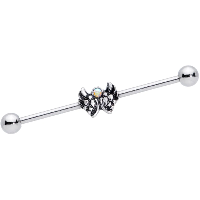 Women's Earrings – Elegant Designs for Every Personality--14 Gauge Aurora Gem Angel Wings Christmas Industrial Barbell 38mm