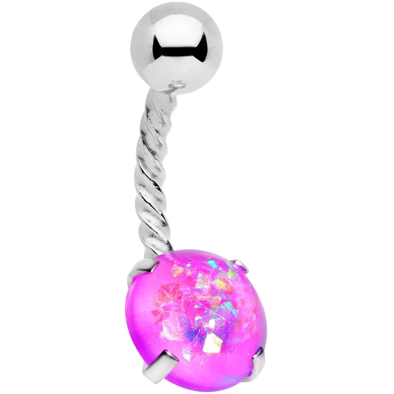 Silver Belly Rings for Classic Look -Pink Faux Opal Cute Colors Twisted Belly Ring