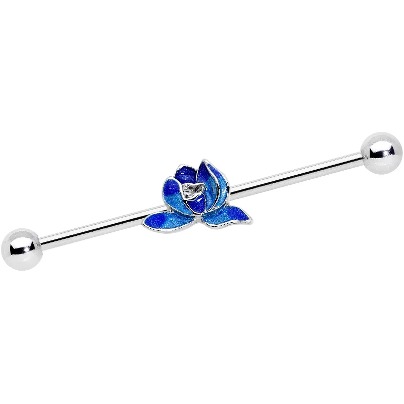 Women's Earrings – Elegant Designs for Every Personality--14 Gauge Lovely Blue Lotus Flower Industrial Barbell 38mm