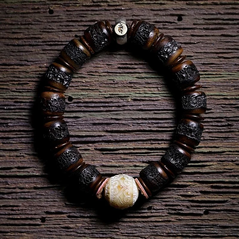 Unique Bracelets for Men with Distinct Patterns-Buddha Stones 925 Sterling Silver Chinese Zodiac Natal Buddha Handmade Tibet Yak Bone Strength Bracelet Unique Bracelets for Men with Distinct Patterns-Buddha Stones 925 Sterling Silver Chinese Zodiac Natal Buddha Handmade Tibet Yak Bone Strength Bracelet