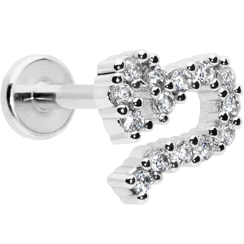 Stunning Designer Lip Rings16 Gauge 5/16 Clear CZ Gem Half Heart Internal Thread Labret Tragus Stunning Designer Lip Rings16 Gauge 5/16 Clear CZ Gem Half Heart Internal Thread Labret Tragus
