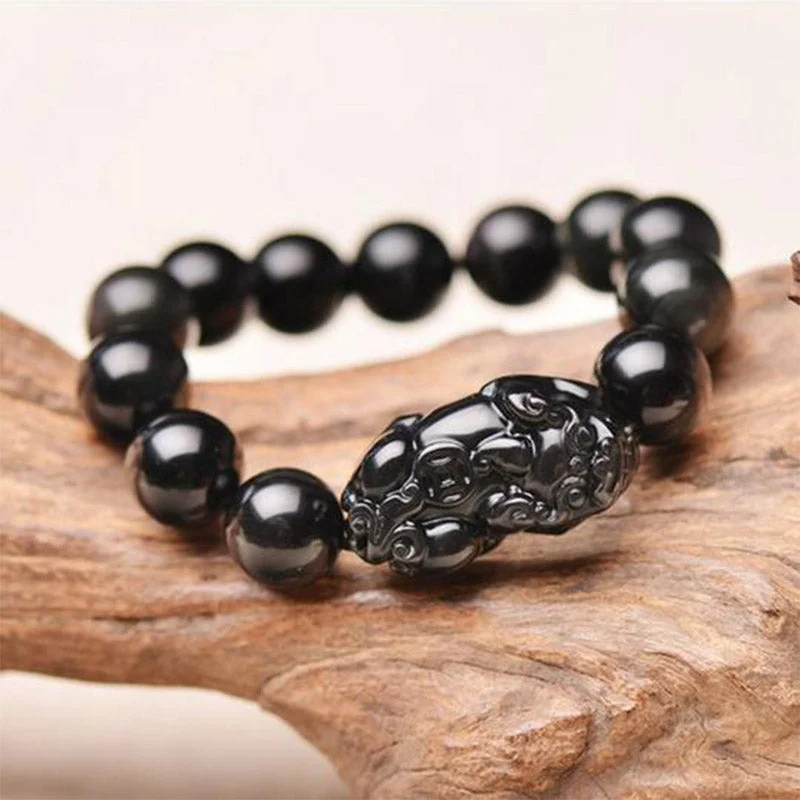 Men's Bracelets with Charm Pendants-Buddha Stones FengShui PiXiu Obsidian Wealth Bracelet Men's Bracelets with Charm Pendants-Buddha Stones FengShui PiXiu Obsidian Wealth Bracelet