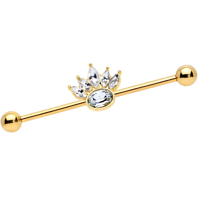 Women's Earrings – Elegant Designs for Every Personality--14 Gauge Clear Gem Gold Tone Anodized Crown Industrial Barbell 38mm