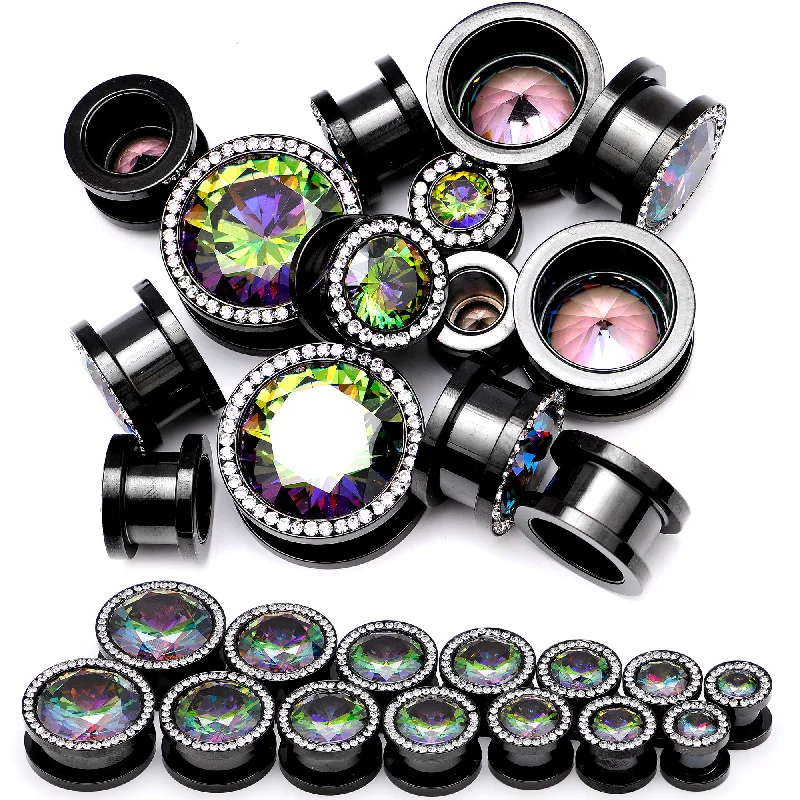 Women's Earrings – Elegant Designs for Every Personality--Vitrail Clear CZ Gem Black Hypnotic Screw Fit Plug Set