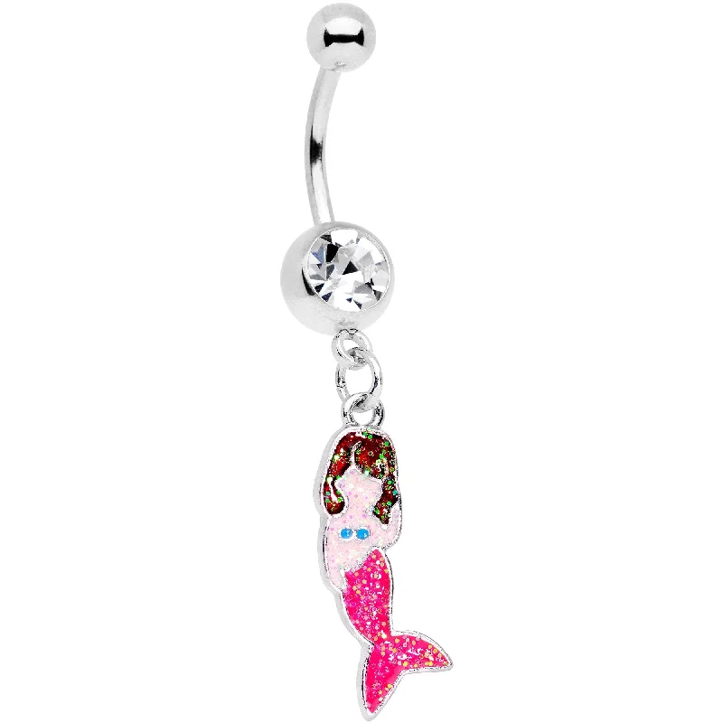 Beautiful Belly Rings for Every Occasion -Clear Gem Pink Fin Mermaid Dangle Belly Ring Beautiful Belly Rings for Every Occasion -Clear Gem Pink Fin Mermaid Dangle Belly Ring