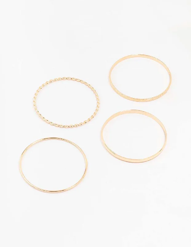 Dazzling Bangles for Women-Gold Twisted Bangle Bracelets 4-Pack