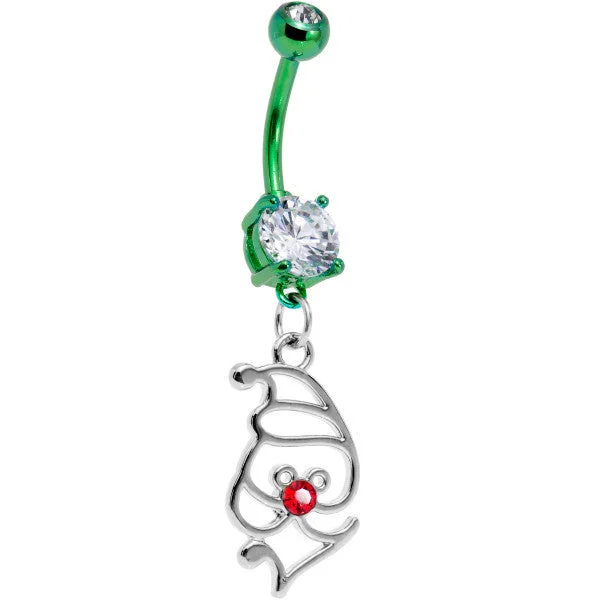 Stylish Belly Rings for Active Lifestyles -Green Red Nosed Santa Holiday Belly Ring Made with Crystals Stylish Belly Rings for Active Lifestyles -Green Red Nosed Santa Holiday Belly Ring Made with Crystals
