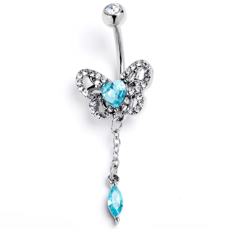 Trendy Belly Rings for Bold Fashion -Clear Blue Gem Whimsical Butterfly Dangle Belly Ring Trendy Belly Rings for Bold Fashion -Clear Blue Gem Whimsical Butterfly Dangle Belly Ring