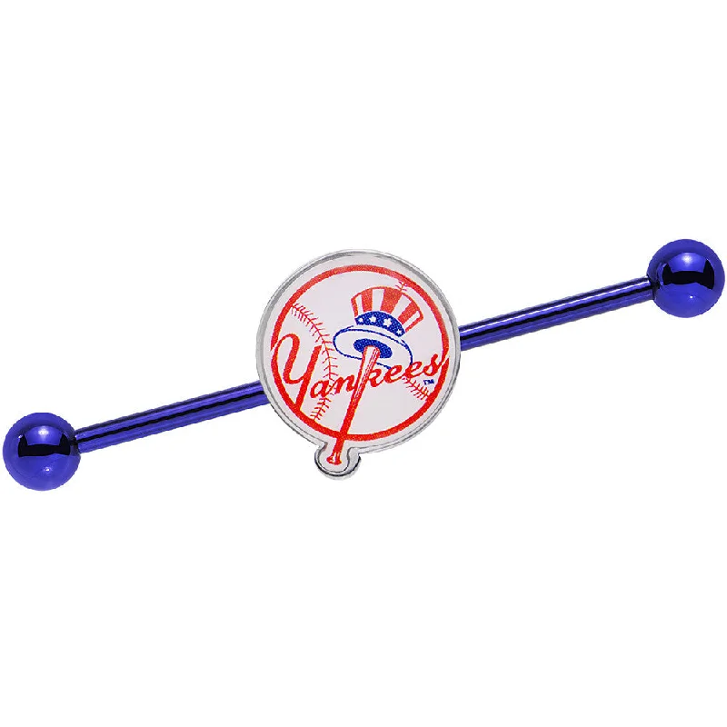 Women's Earrings – Elegant Designs for Every Personality--Licensed MLB Blue Anodized New York Yankees Industrial Barbell 38mm