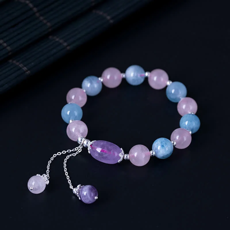 Women's Bangles with Sparkling Crystals-Buddha Stones 925 Sterling Silver Natural Crystal Purple Mica Stone Aquamarine Amethyst Healing Bracelet Women's Bangles with Sparkling Crystals-Buddha Stones 925 Sterling Silver Natural Crystal Purple Mica Stone Aquamarine Amethyst Healing Bracelet