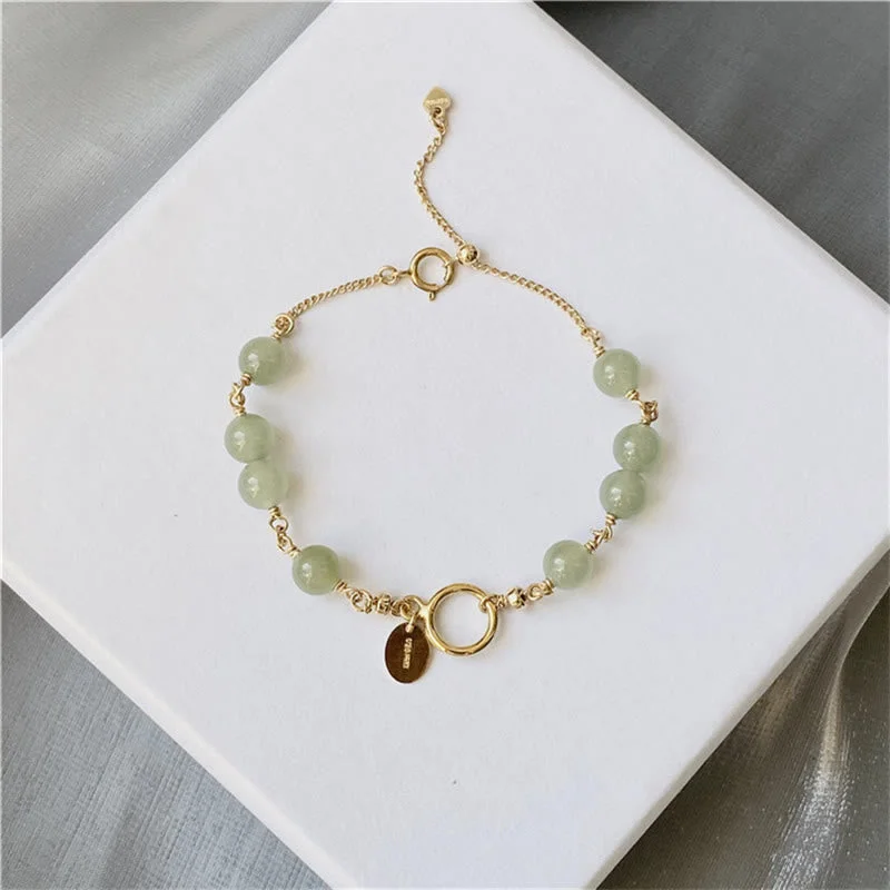 Personalized Gold Bangle Bracelets for Women-Buddha Stones 14k Gold Plated Hetian Jade Beaded Prosperity Chain Bracelet Personalized Gold Bangle Bracelets for Women-Buddha Stones 14k Gold Plated Hetian Jade Beaded Prosperity Chain Bracelet