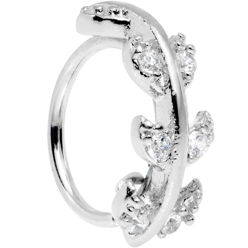 Unique Nose Rings for Chic Appeal -18 Gauge Clear CZ Gem Leafy Seamless Circular Ring Unique Nose Rings for Chic Appeal -18 Gauge Clear CZ Gem Leafy Seamless Circular Ring