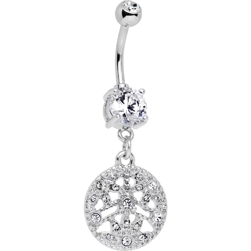 Beautiful Belly Rings for Everyday Glam -Clear CZ Gem Baroque Beauty Disc Dangle Belly Ring Beautiful Belly Rings for Everyday Glam -Clear CZ Gem Baroque Beauty Disc Dangle Belly Ring