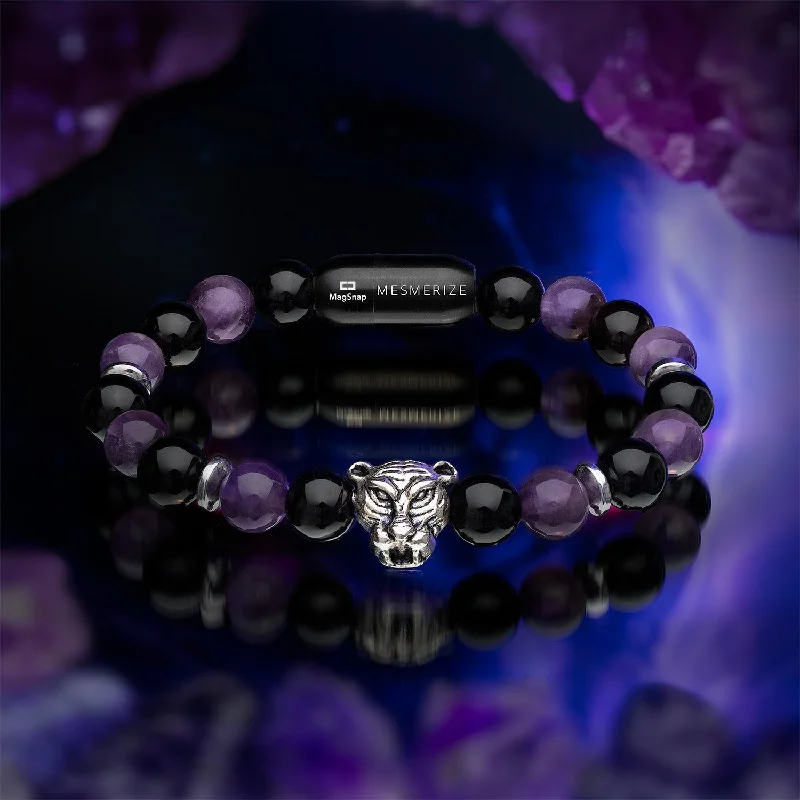 Unique Personalized Bracelets for Men-Wellness Gloss Onyx and Amethyst Natural Stone Bracelet With Magsnap 2 Unique Personalized Bracelets for Men-Wellness Gloss Onyx and Amethyst Natural Stone Bracelet With Magsnap 2