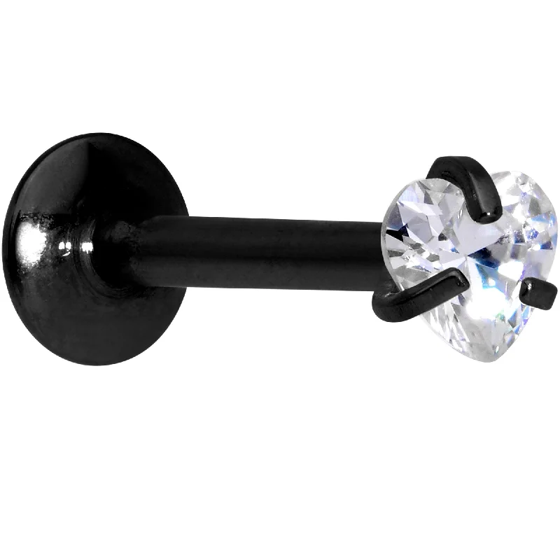 Women's Earrings – Elegant Designs for Every Personality--5/16 Clear Heart CZ Black PVD Internally Threaded Labret Monroe Women's Earrings – Elegant Designs for Every Personality--5/16 Clear Heart CZ Black PVD Internally Threaded Labret Monroe