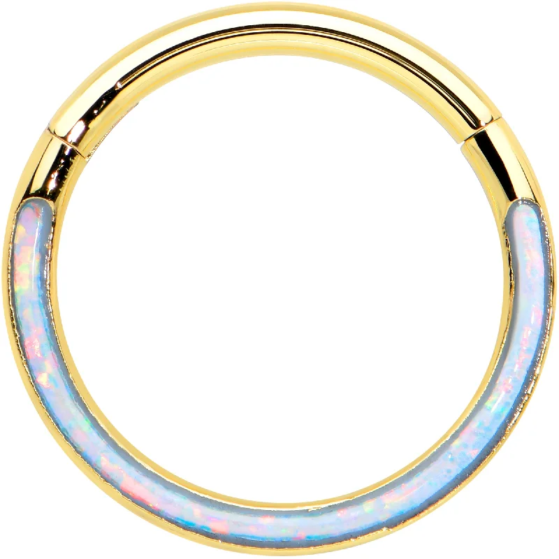 Nose Rings with Simple Style -16 Gauge 3/8 Synth Opal Gold Tone Bottom Curve Hinged Segment Ring Nose Rings with Simple Style -16 Gauge 3/8 Synth Opal Gold Tone Bottom Curve Hinged Segment Ring