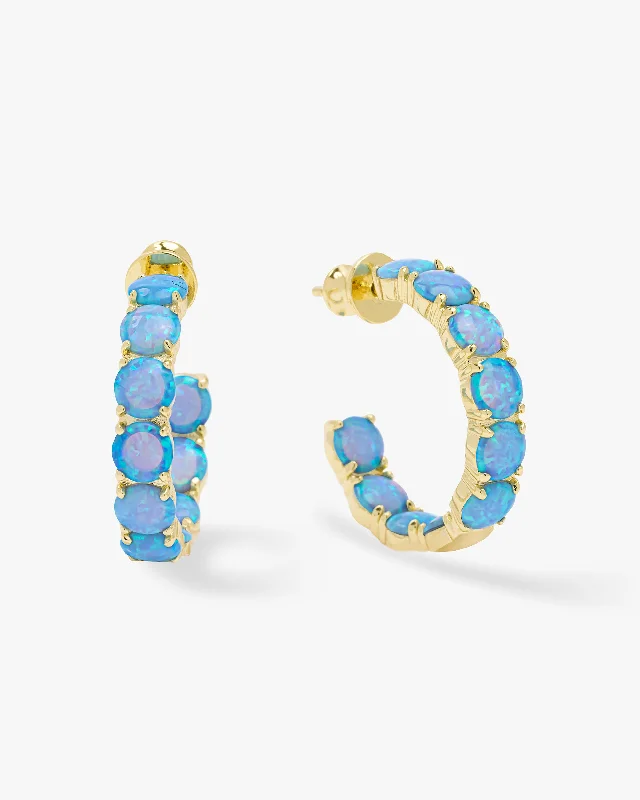 Women's Earrings – Elegant Designs for Every Personality--"Oh She Fancy" Hoops 1" - Gold|Blue Opal Women's Earrings – Elegant Designs for Every Personality--"Oh She Fancy" Hoops 1" - Gold|Blue Opal