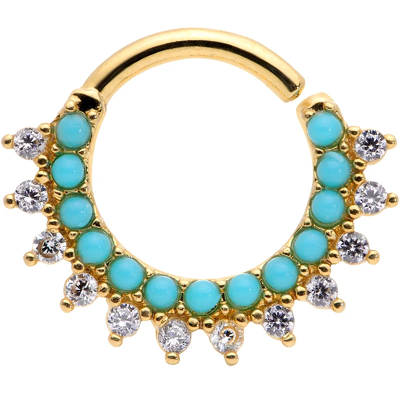 Women's Earrings – Elegant Designs for Every Personality--16 Gauge 5/16 Turquoise Gold Tone Western CZ Bendable Daith Cartilage