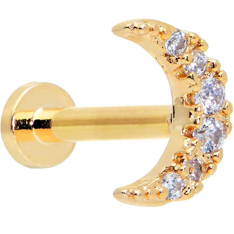 Beautiful Lip Rings for Special Occasions16 Gauge 5/16 Clear CZ Gem Gold Tone Moon Internal Thread Labret Beautiful Lip Rings for Special Occasions16 Gauge 5/16 Clear CZ Gem Gold Tone Moon Internal Thread Labret
