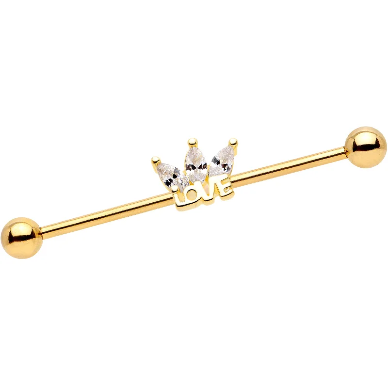 Women's Earrings – Elegant Designs for Every Personality--14 Gauge Clear Gem Gold Tone Crown of Love Industrial Barbell 38mm
