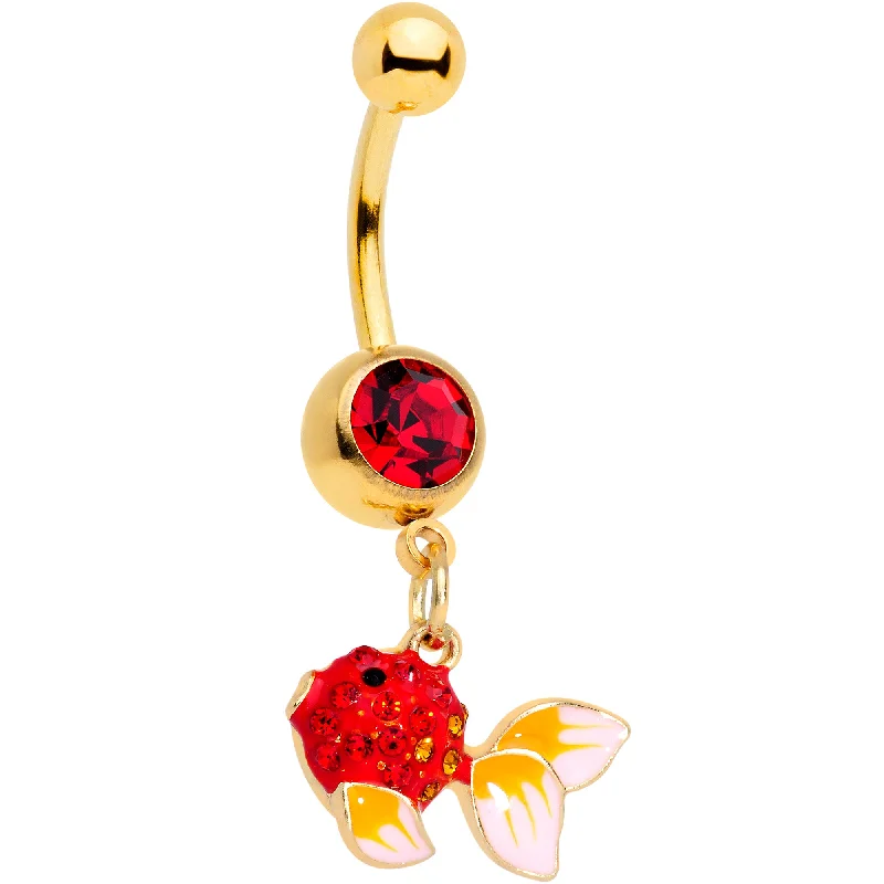 Beautiful Belly Rings for Fashion-Forward Style -Red Gem Gold Tone Blowfish Dangle Belly Ring Beautiful Belly Rings for Fashion-Forward Style -Red Gem Gold Tone Blowfish Dangle Belly Ring