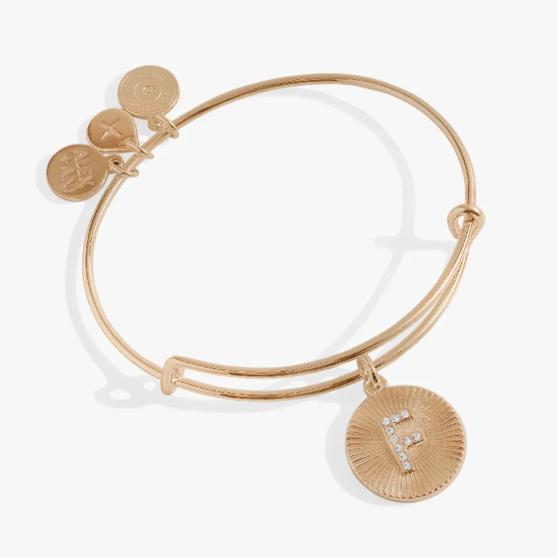 Colorful Bangles with Unique Stones for Women-Initial F Pave Starburst Texture Bangle