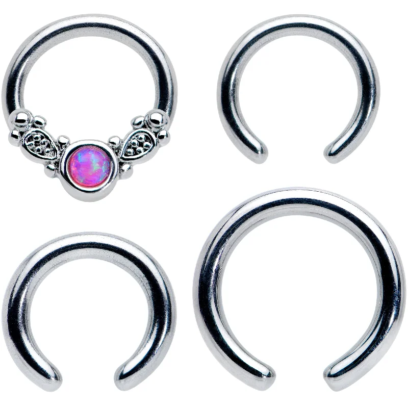 Bold and Beautiful Lip Rings with Stones14 16 Gauge 1/4 5/16 Pink Synthetic Opal Ornate Captive Ring Set of 4 Bold and Beautiful Lip Rings with Stones14 16 Gauge 1/4 5/16 Pink Synthetic Opal Ornate Captive Ring Set of 4