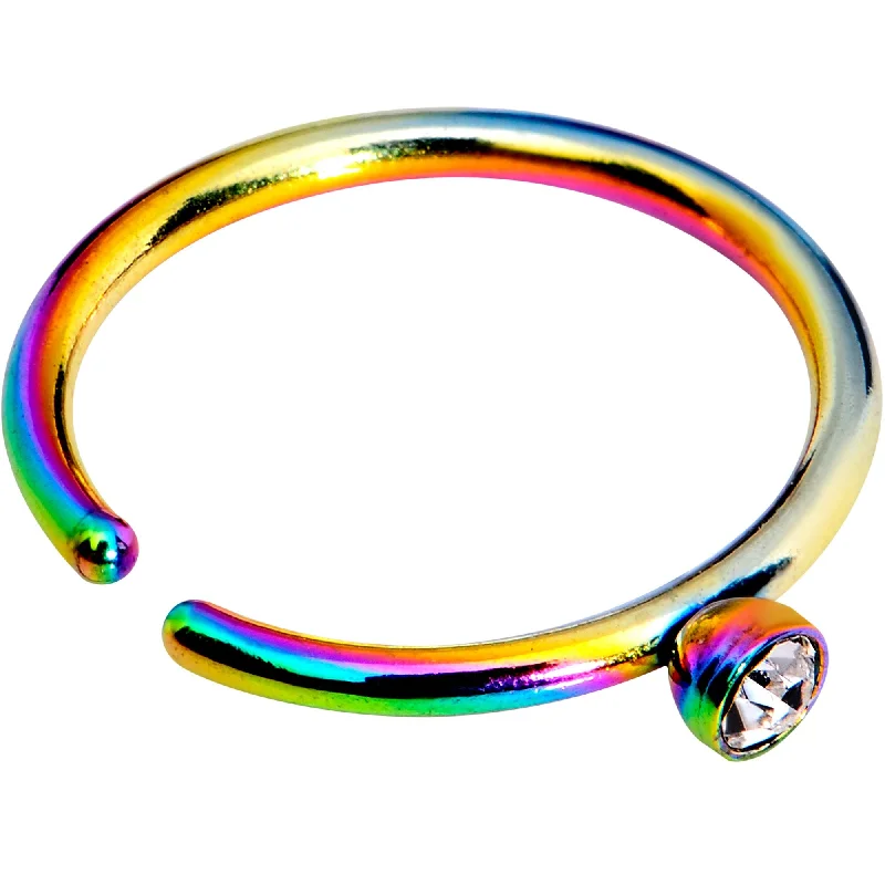 Elegant Nose Rings with Bold Details -20 Gauge 5/16 Clear Gem Rainbow IP Seamless Circular Ring Elegant Nose Rings with Bold Details -20 Gauge 5/16 Clear Gem Rainbow IP Seamless Circular Ring
