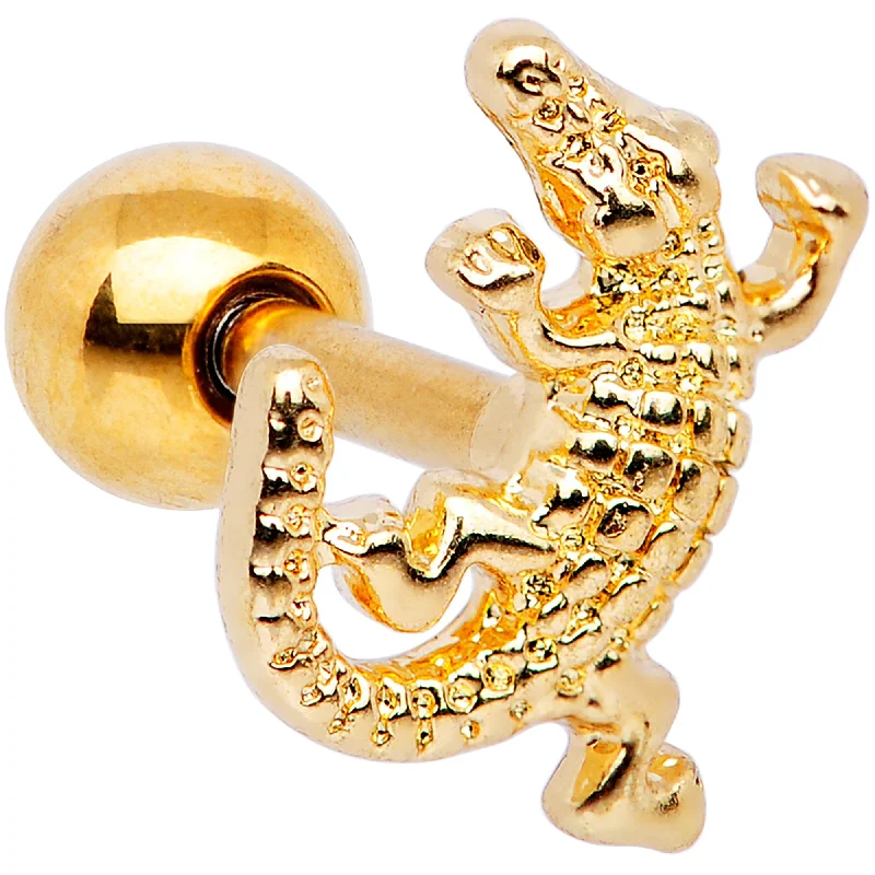 Women's Earrings – Elegant Designs for Every Personality--16 Gauge 1/4 Gold PVD Alligator Tragus Cartilage Earring