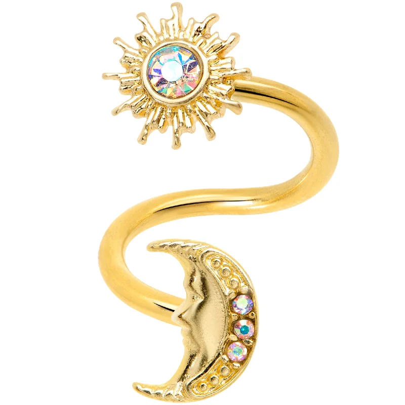 Lip Rings for a Timeless Look14 Gauge 7/16 Aurora Gem Gold Tone Moon Spiral Twister Belly Ring Lip Rings for a Timeless Look14 Gauge 7/16 Aurora Gem Gold Tone Moon Spiral Twister Belly Ring