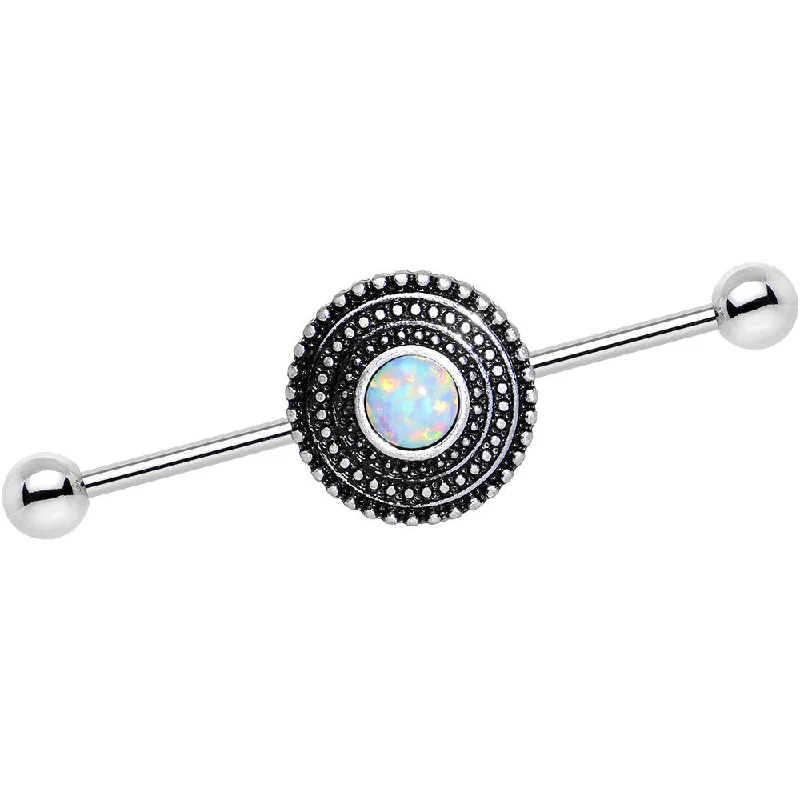Women's Earrings – Elegant Designs for Every Personality--White Synthetic Opal Stainless Steel Medallion Industrial Barbell 37mm
