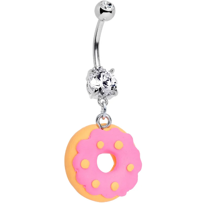 Comfortable Belly Rings with Simple Design -Handcrafted Pink Frosty Donut Dangle Belly Ring Comfortable Belly Rings with Simple Design -Handcrafted Pink Frosty Donut Dangle Belly Ring