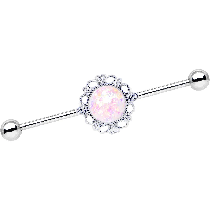 Women's Earrings – Elegant Designs for Every Personality--White Faux Opal Southwest Spirit Flower Industrial Barbell 38mm
