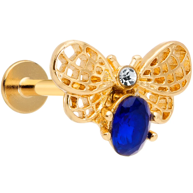 Vibrant Lip Rings with Bold Colors16 Gauge 5/16 Blue Gem Gold Tone Beautiful Bee Labret Monroe Tragus