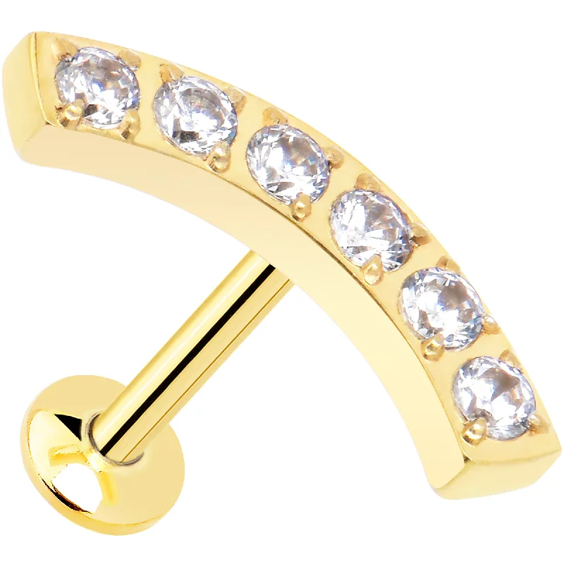 Lip Rings with Simple yet Elegant Design18 Gauge 1/4 CZ Gold PVD Stainless Steel Threadless Curved Push In Cartilage Labret Lip Rings with Simple yet Elegant Design18 Gauge 1/4 CZ Gold PVD Stainless Steel Threadless Curved Push In Cartilage Labret
