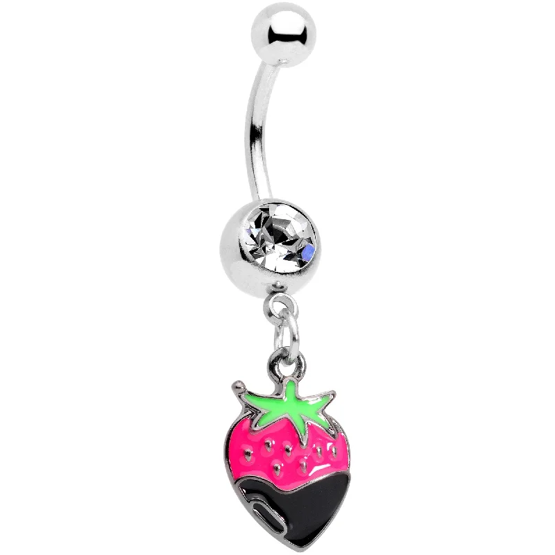 Unique Belly Rings with Stunning Accents -Clear Gem Yummy Chocolate Strawberry Dangle Belly Ring Unique Belly Rings with Stunning Accents -Clear Gem Yummy Chocolate Strawberry Dangle Belly Ring