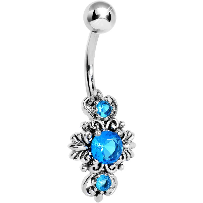 Comfortable Belly Rings with Stylish Accents -Silver 925 Aqua Gem Silver Scroll Leaf Belly Ring Comfortable Belly Rings with Stylish Accents -Silver 925 Aqua Gem Silver Scroll Leaf Belly Ring
