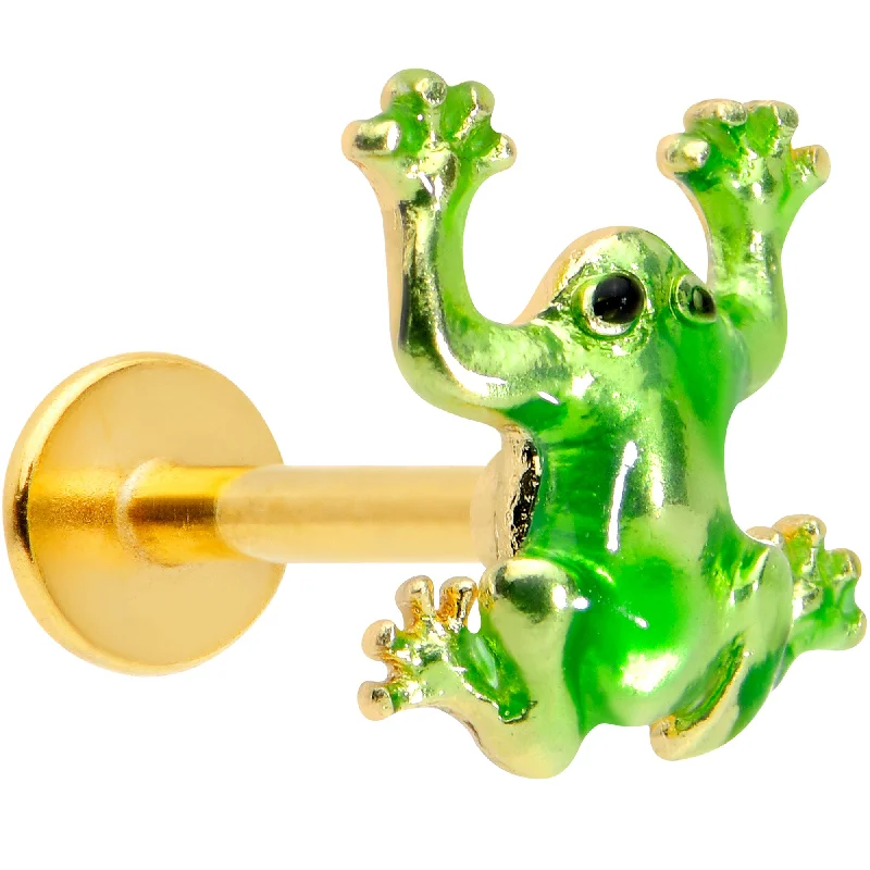 Stunning Lip Rings with Beautiful Stones16 Gauge 5/16 Gold Tone Green Tree Frog Labret Monroe Tragus