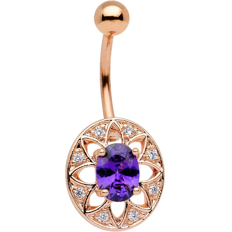 Stylish Belly Rings for Glamorous Look -Purple CZ Gem Rose Gold Tone Your Royal Majesty Belly Ring Stylish Belly Rings for Glamorous Look -Purple CZ Gem Rose Gold Tone Your Royal Majesty Belly Ring