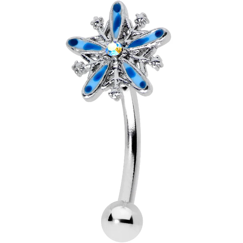 Women's Earrings – Elegant Designs for Every Personality--16 Gauge 5/16 Aurora Gem Snowflake Blues Christmas Curved Eyebrow Ring Women's Earrings – Elegant Designs for Every Personality--16 Gauge 5/16 Aurora Gem Snowflake Blues Christmas Curved Eyebrow Ring